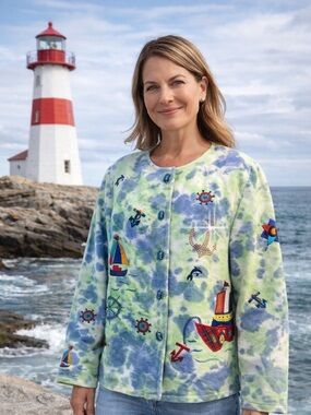 Daniel K NY Jacket Sz S Lighthouse Heavy Rhinestones Cruise Resort Nautical